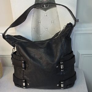 Michael Kors Genuine Leather Hobo Bag - Silver Hardware